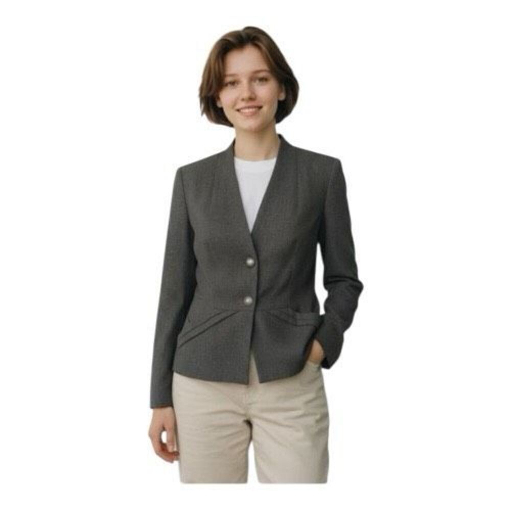Signature by Larry Levine Women Green Blazer Jacket Size 6 Office Collarless